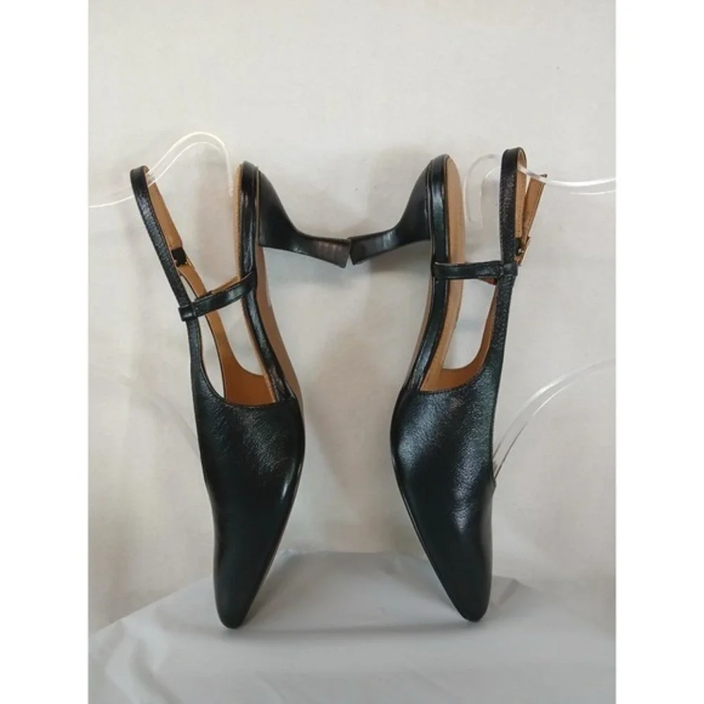 Madewell The Debbie Genuine Leather Slingback Pump Black Pointed Toe Kitten sz 8